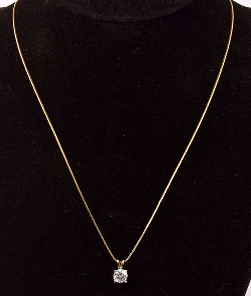 Tasteful CZ Pendant Necklace in 14K Yellow Gold