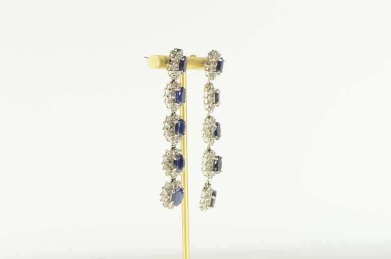 14K White Gold 3.75 Ctw Sapphire Diamond Halo Dangle Earrings