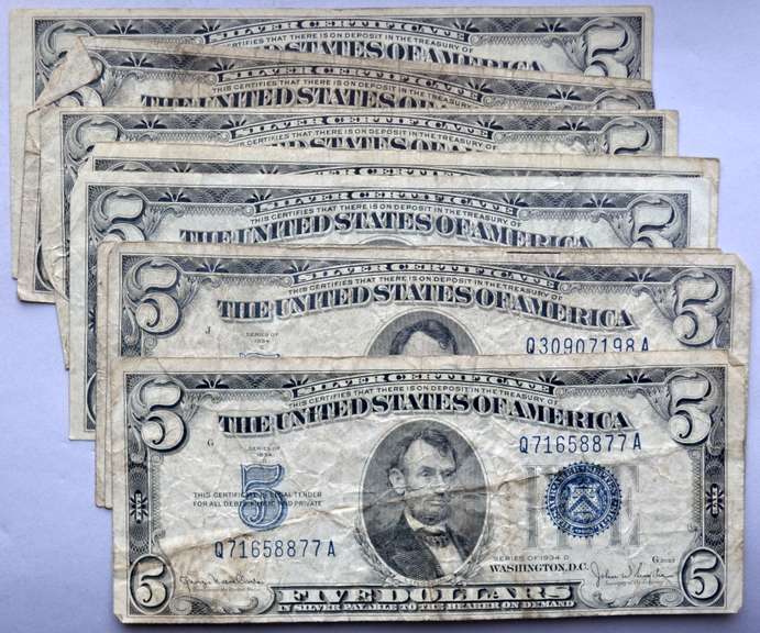 8 Various Series $5 Silver Certificates