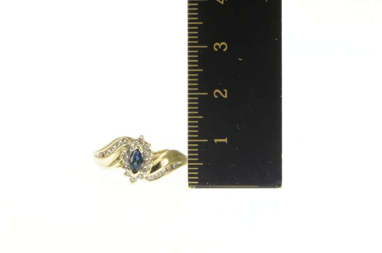 10K Yellow Gold Marquise Sapphire Diamond Halo Bypass Ring