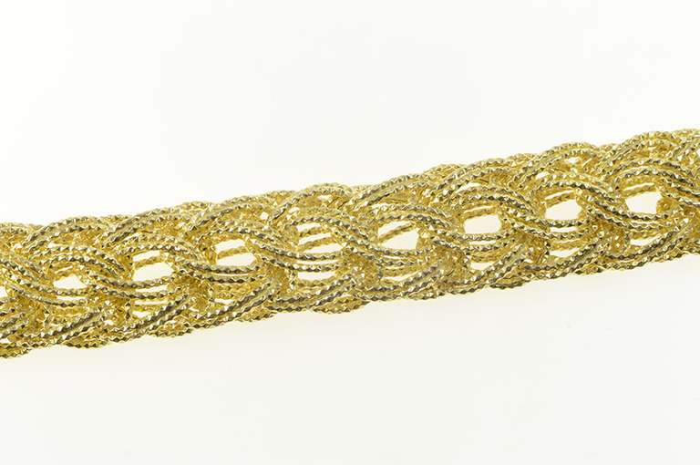 Sterling Silver Woven Textured Elaborate Chain Retro Charm Bracelet