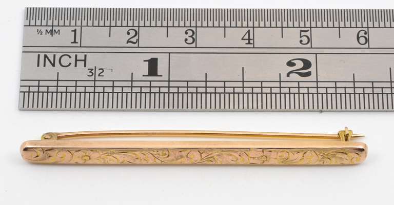 Classic Gold Etched Bar Brooch