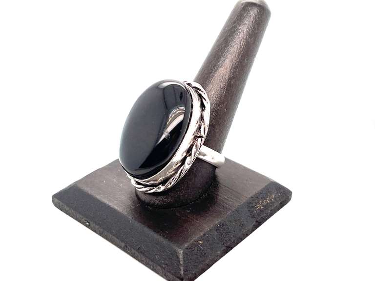 Statement Oval Black Onyx Tibetan Silver Ring