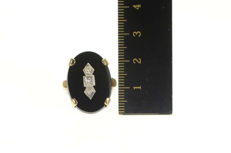 10K Yellow Gold Art Deco Black Onyx Diamond Statement Ring
