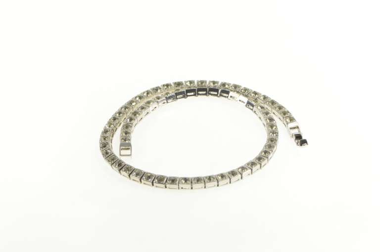 Sterling Silver 1940's Classic Rhinestone Squared Tennis Necklace