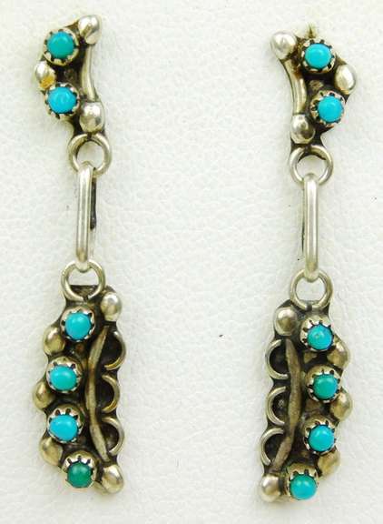 Early Native American Sterling Turquoise Earrings