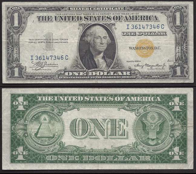 $1 1935-A North Africa Currency Bright Yellow Seal.