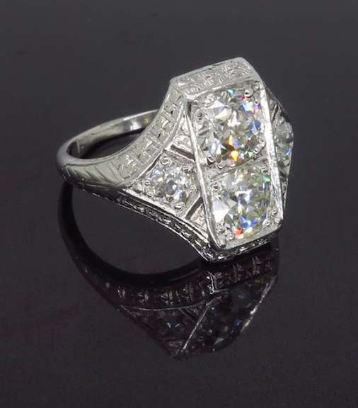 Vintage Moi et Toi 2.02ctw Diamond Ring Made in Platinum