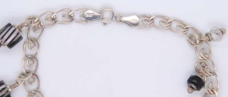 Vintage Sterling Silver Glass Charm Bracelet