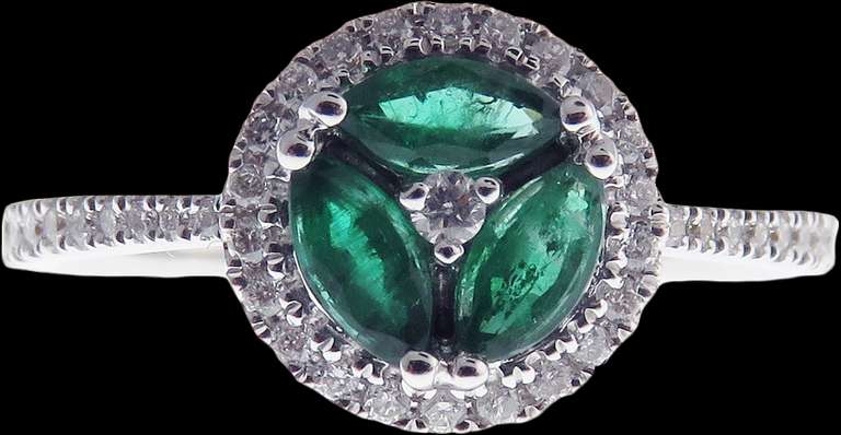 Diamond Encrusted Emerald 18k White Gold Ring