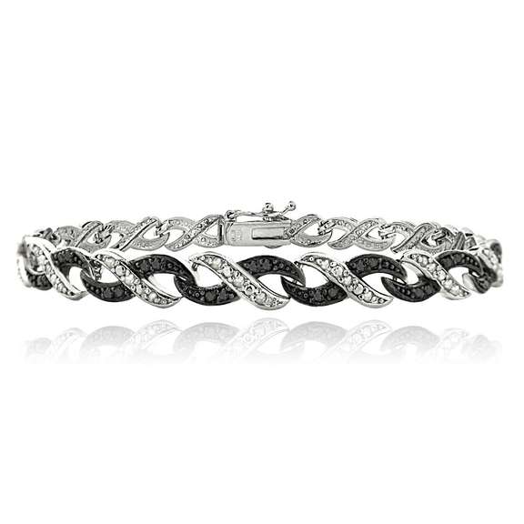 1/2ct Black & White Diamond Infinity Silver Tone Bracelet