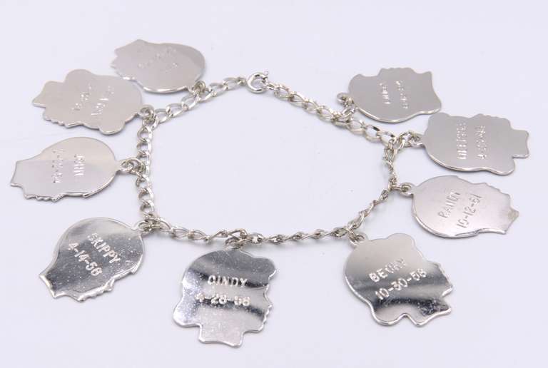 Vintage Sterling Silver Bracelet with 10 Signed Charms