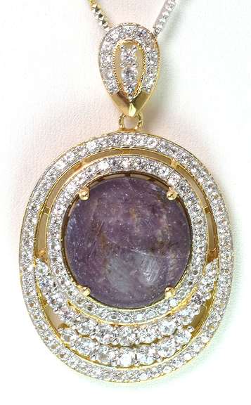 Glittering Massive 23.79CTS Cabochon Cut Natural Star Ruby & White Sapphire Necklace in 3-Tone Silver