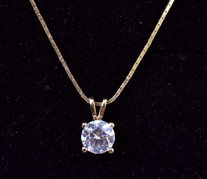 Tasteful CZ Pendant Necklace in 14K Yellow Gold