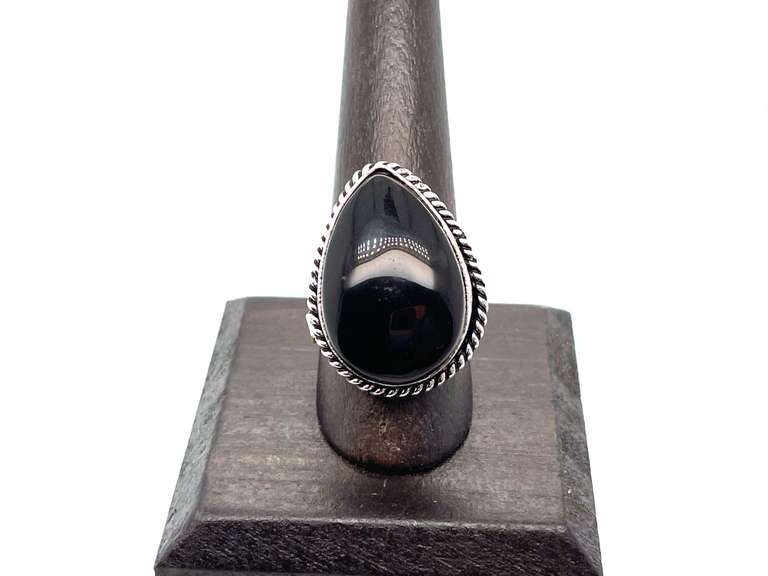 π¦ Haunting! π¦ Tear-Drop Black Onyx Tibetan Silver Rope Design Ring
