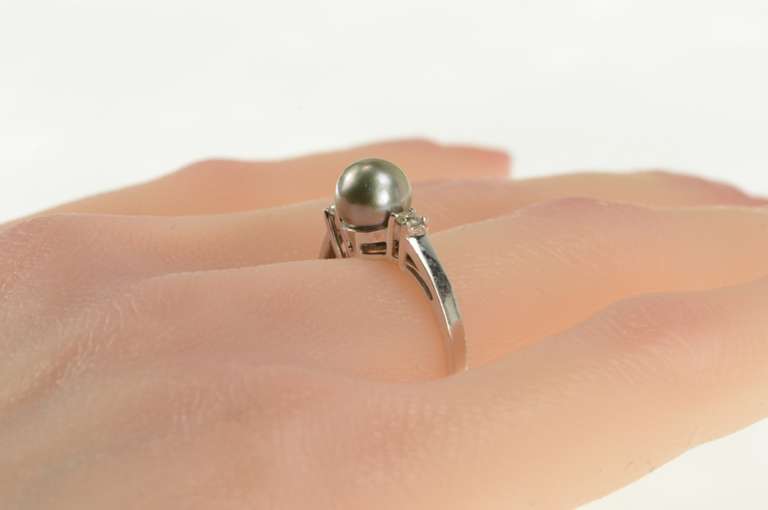 14K White Gold Tahitian Pearl Diamond Accent Engagement Ring