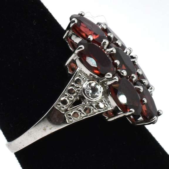 Garnet Ring With White Crystal Accents