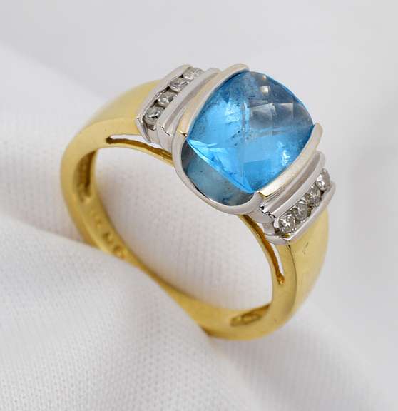 Contemporary Blue Topaz & Diamond Ring