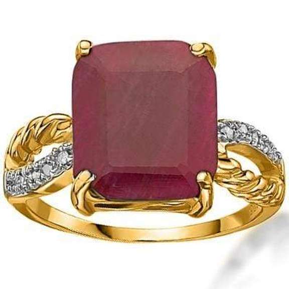 SMASHING 6 CARAT TW (11 PCS) GENUINE RUBY & GENUINE DIAMOND 10K SOLID YELLOW GOL
