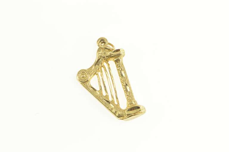 14K Yellow Gold 3D Diamond Cut Heart Music Instrument Charm/Pendant
