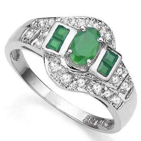 BEAUTIFUL ! 3/5 CARAT EMERALD & 1/5 CARAT (20 PCS) DIAMOND 10KT SOLID GOLD RING