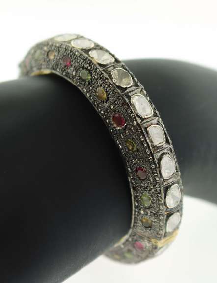 Glitzy Diamond and Multi-Gemstone Bangle