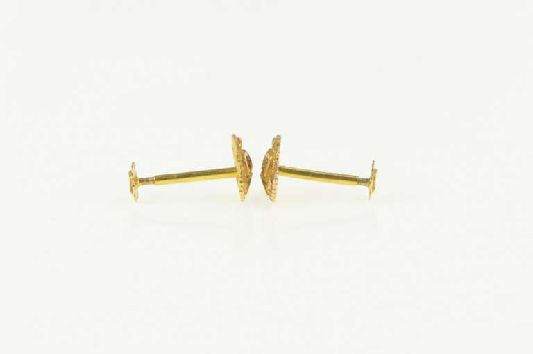 18K Yellow Gold Textured Heart Love Symbol Screw Back Stud Earrings