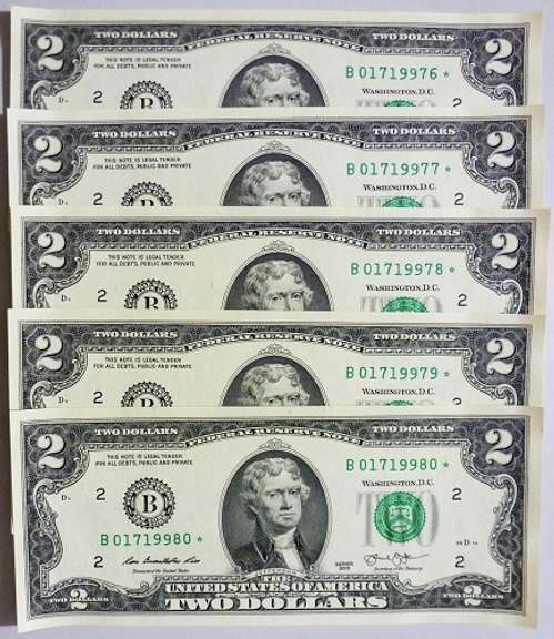 (5) Superb Crisp 2013 $2 Star Replacement Notes New York-Consecutive!
