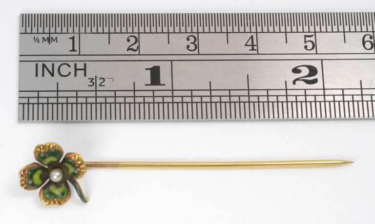 Lucky Vintage Four Leaf Clover Enamel Stickpin