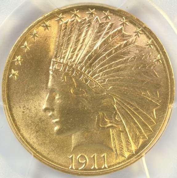 Rare Mint State 1911-S $10 Indian Gold Piece. PCGS UNC details