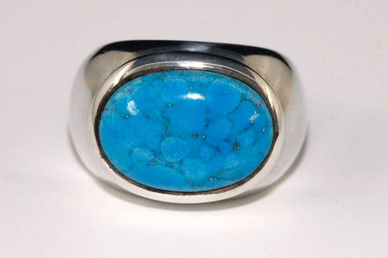 Heavy Silver Ring with Natural Turquoise