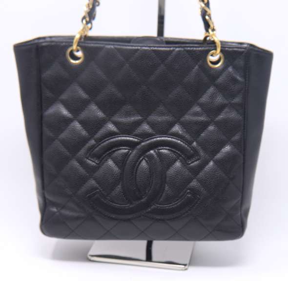 Chanel Black Cavier Petite Shopping Tote Bag