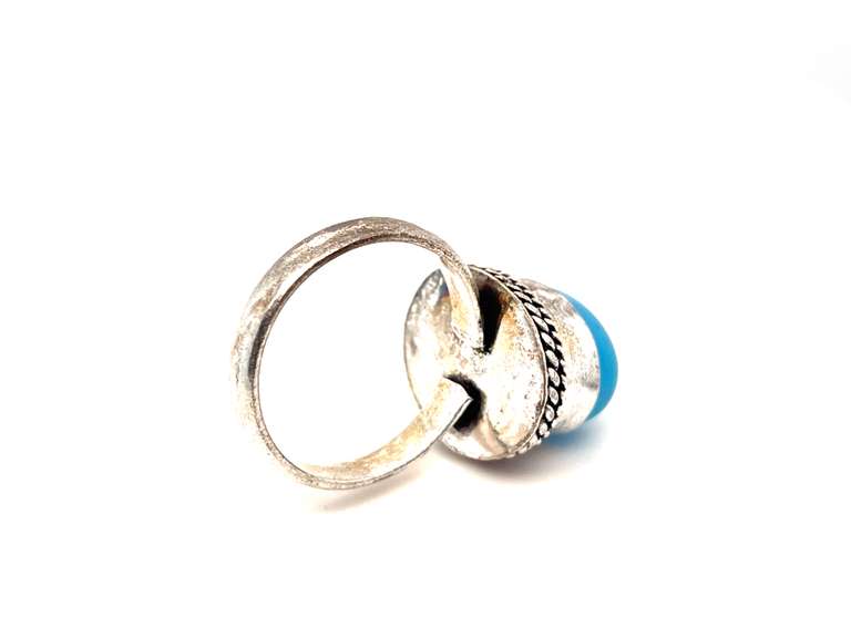 Oval Cut Blue Stone Ring in Tibetan Silver Double Rope Ring