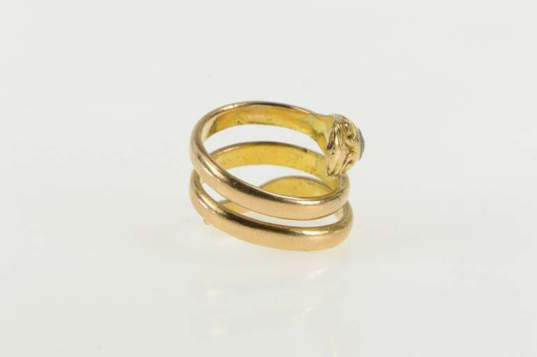 14K Yellow Gold Snake Serpent Emerald Cut Sapphire Ornate Ring