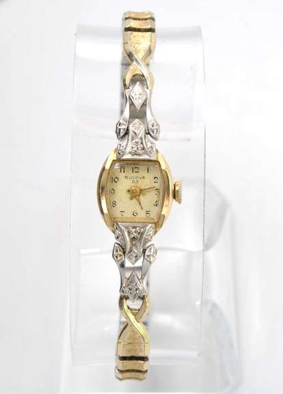Vintage 1957 Bulova 14k Gold Diamond Accented Ladies Watch, Pre-Owned.