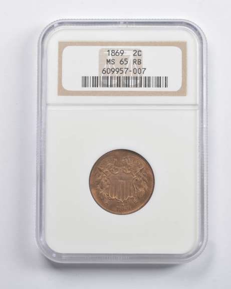 MS65 RB 1869 Shield Two-Cent Piece NGC