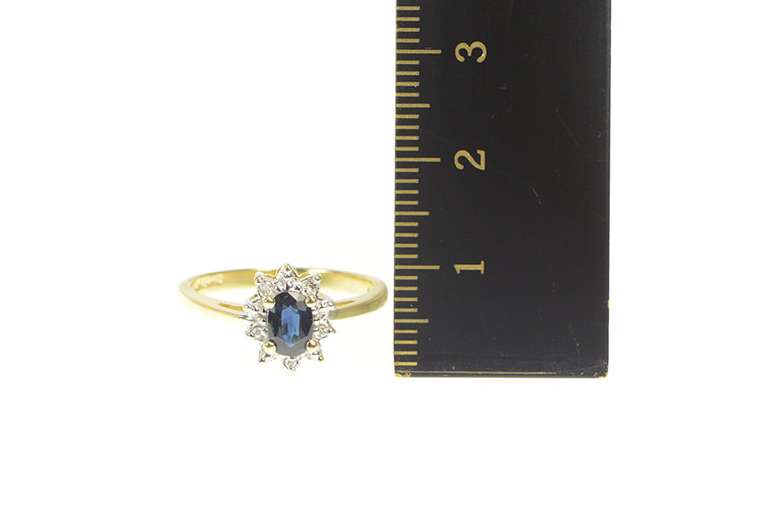 10K Yellow Gold Natural Sapphire Diamond Halo Engagement Ring