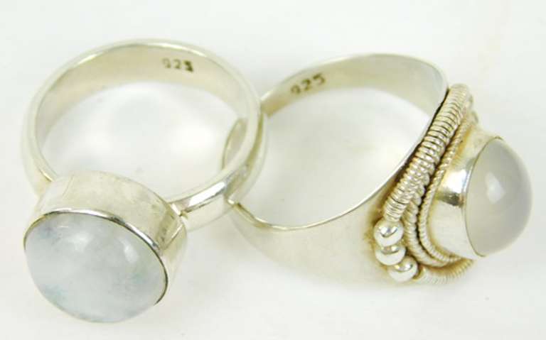 2 Chunky Sterling Silver Moonstone Rings