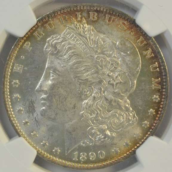 Very Choice BU 1890-O Morgan Silver Dollar. NGC MS62