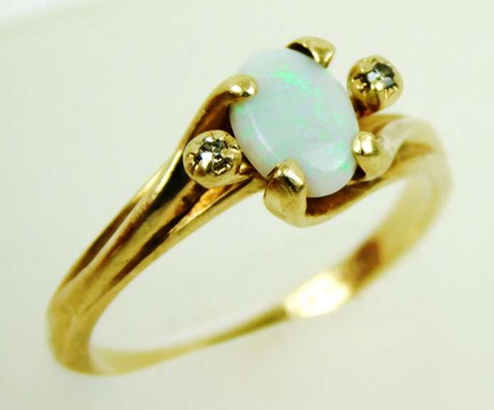 Vintage 10K Opal & Diamond Accents Ring, Size 5.5