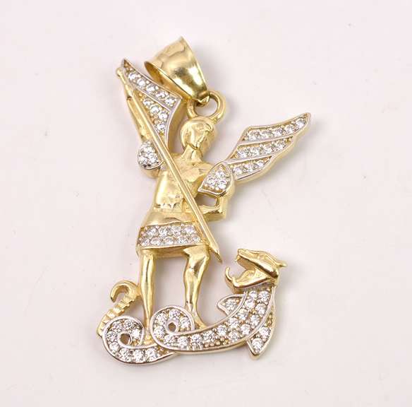 Dazzling CZ Archangel Pendant in 14K Yellow Gold