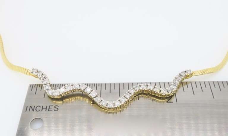 Diamond Wave Omega Necklace Made in 14k Yellow Gold