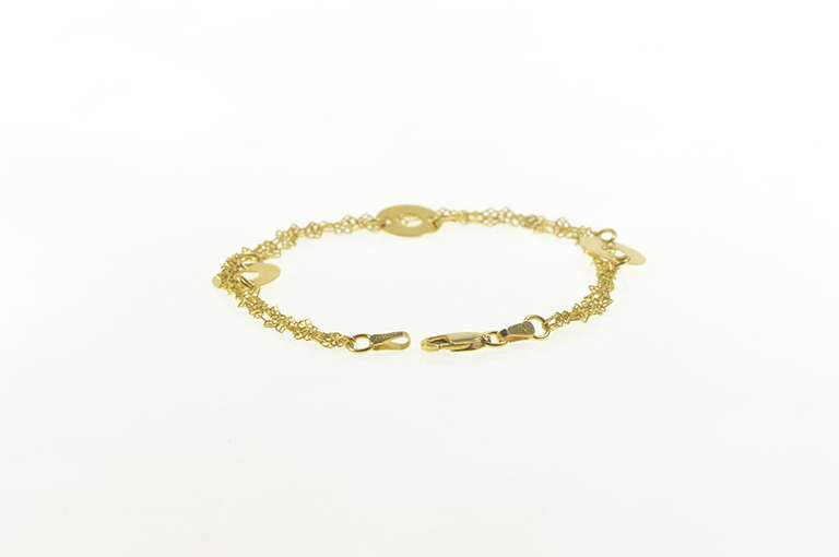 14K Yellow Gold Tiered Geometric Chain Disc Circle Charm Bracelet