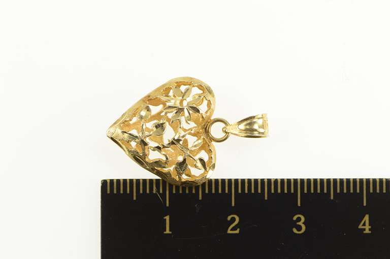 14K Yellow Gold Heart Vine Flower Filigree Love Symbol Pendant