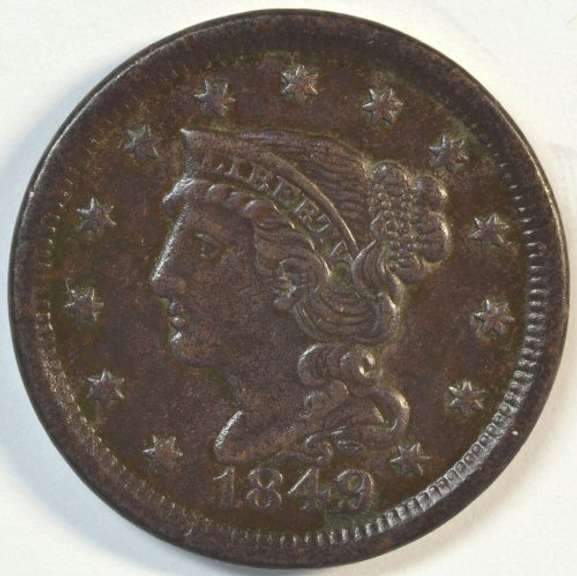 Very attractive XF+ 1849 Braided Hair Large Cent