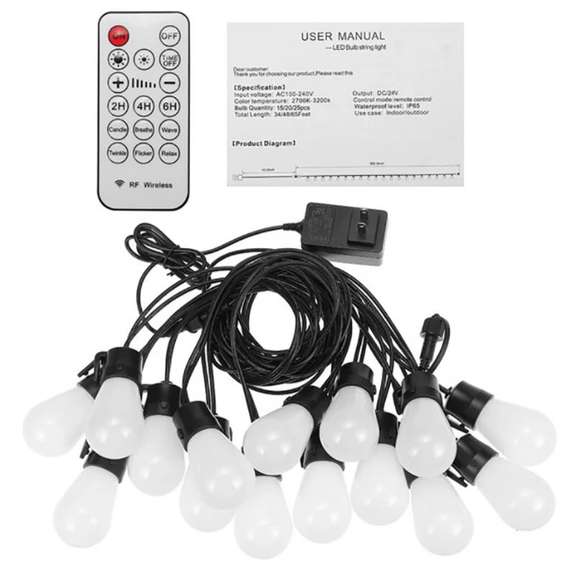 49FT String Lights Shatterproof Remote Patio Lights