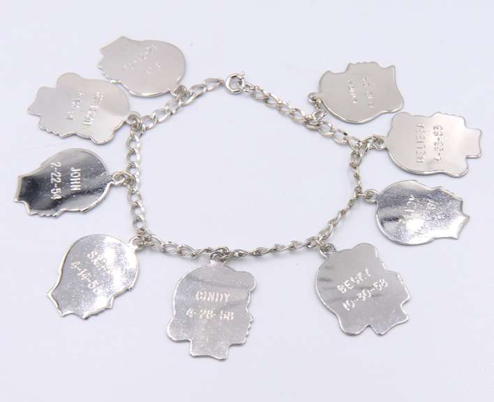 Vintage Sterling Silver Bracelet with 10 Signed Charms
