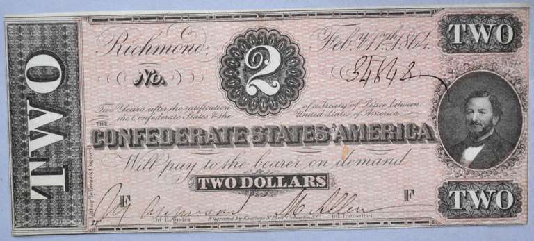 Choice Unc Fresh Feb 17 1864 $2 CSA Note