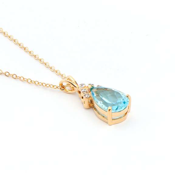 Plated 18KT Yellow Gold 5.05ctw Blue Topaz and Diamond Pendant with Chain