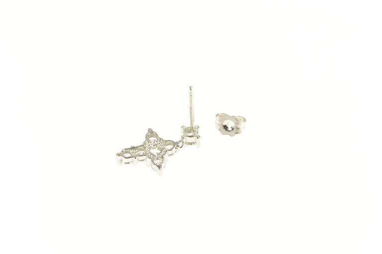 14K White Gold Classic CZ Cross Christian Faith Dangle Single Earring